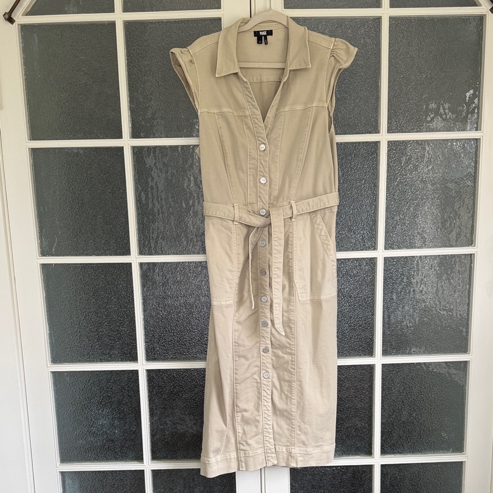 Beige Button-Down Midi Dress